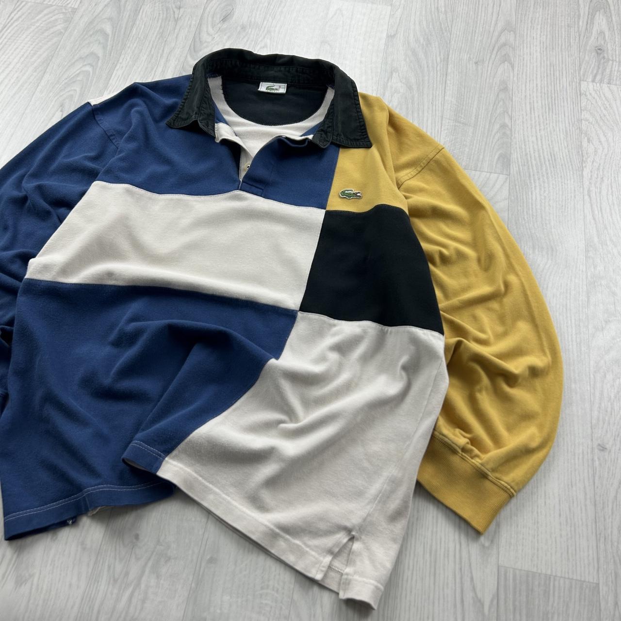 VINTAGE Y2K LACOSTE COLOUR BLOCK LONG SLEEVE RUGBY POLO SHIRT NAVY