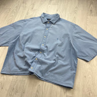 VINTAGE 00s RALPH LAUREN PLAIN CROPPED SHORT SLEEVE BUTTON UP SHIRT BLUE