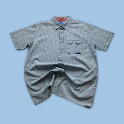 VINTAGE Y2K ANIMAL CHECKERED SHORT SLEEVE SHIRT BLUE