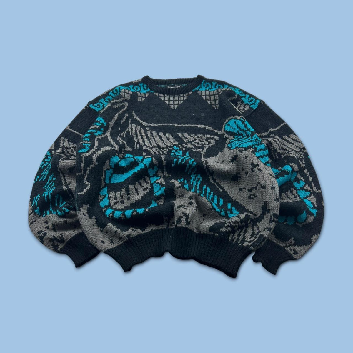 VINTAGE 90s FUNKY PATTERN KNITTED JUMPER BLACK / GREY