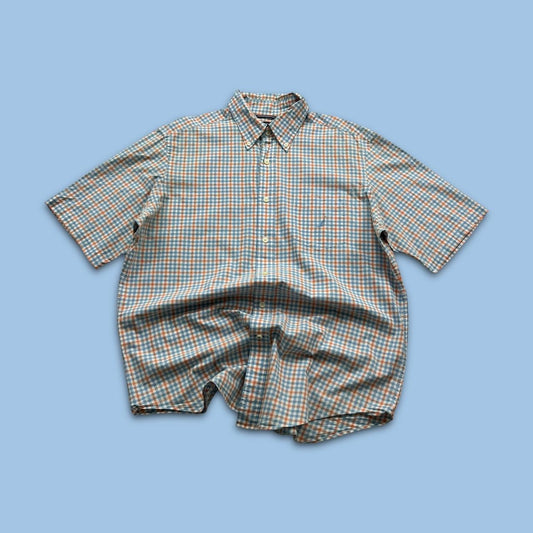 VINTAGE Y2K NAUTICA GINGHAM SHORT SLEEVE SHIRT BLUE / ORANGE