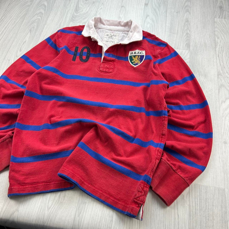 VINTAGE Y2K HACKETT STRIPED LONG SLEEVE RUGBY POLO SHIRT RED