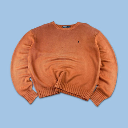 VINTAGE Y2K RALPH LAUREN CHUNKY ESSENTIAL KNITTED JUMPER ORANGE