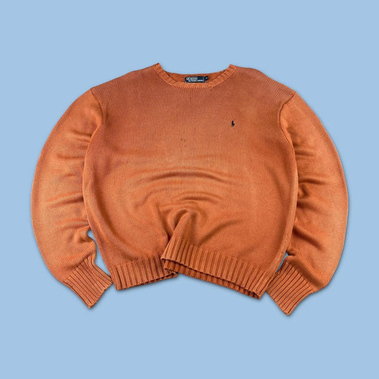 VINTAGE Y2K RALPH LAUREN CHUNKY ESSENTIAL KNITTED JUMPER ORANGE