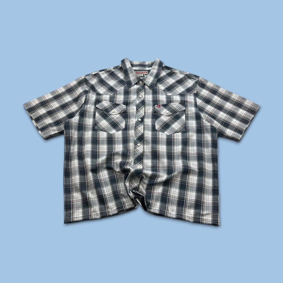 VINTAGE 00s QUIKSILVER CHECKERED CROPPED SHORT SLEEVE BUTTON UP SHIRT BLACK / WHITE