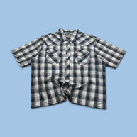 VINTAGE 00s QUIKSILVER CHECKERED CROPPED SHORT SLEEVE BUTTON UP SHIRT BLACK / WHITE