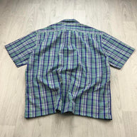VINTAGE 00s GANT CHECKERED CROPPED SHORT SLEEVE BUTTON UP SHIRT GREEN / BLUE