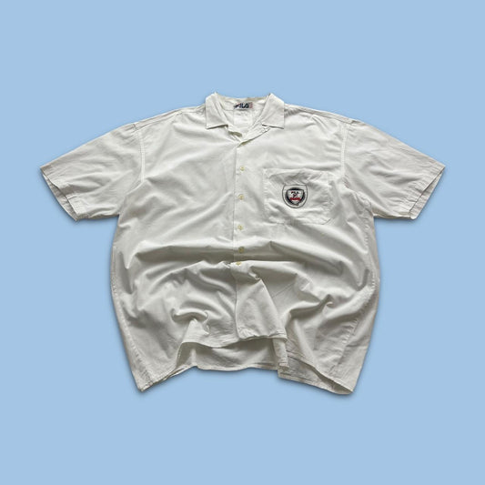 VINTAGE Y2K FILA BUTTON UP SHORT SLEEVE SHIRT WHITE