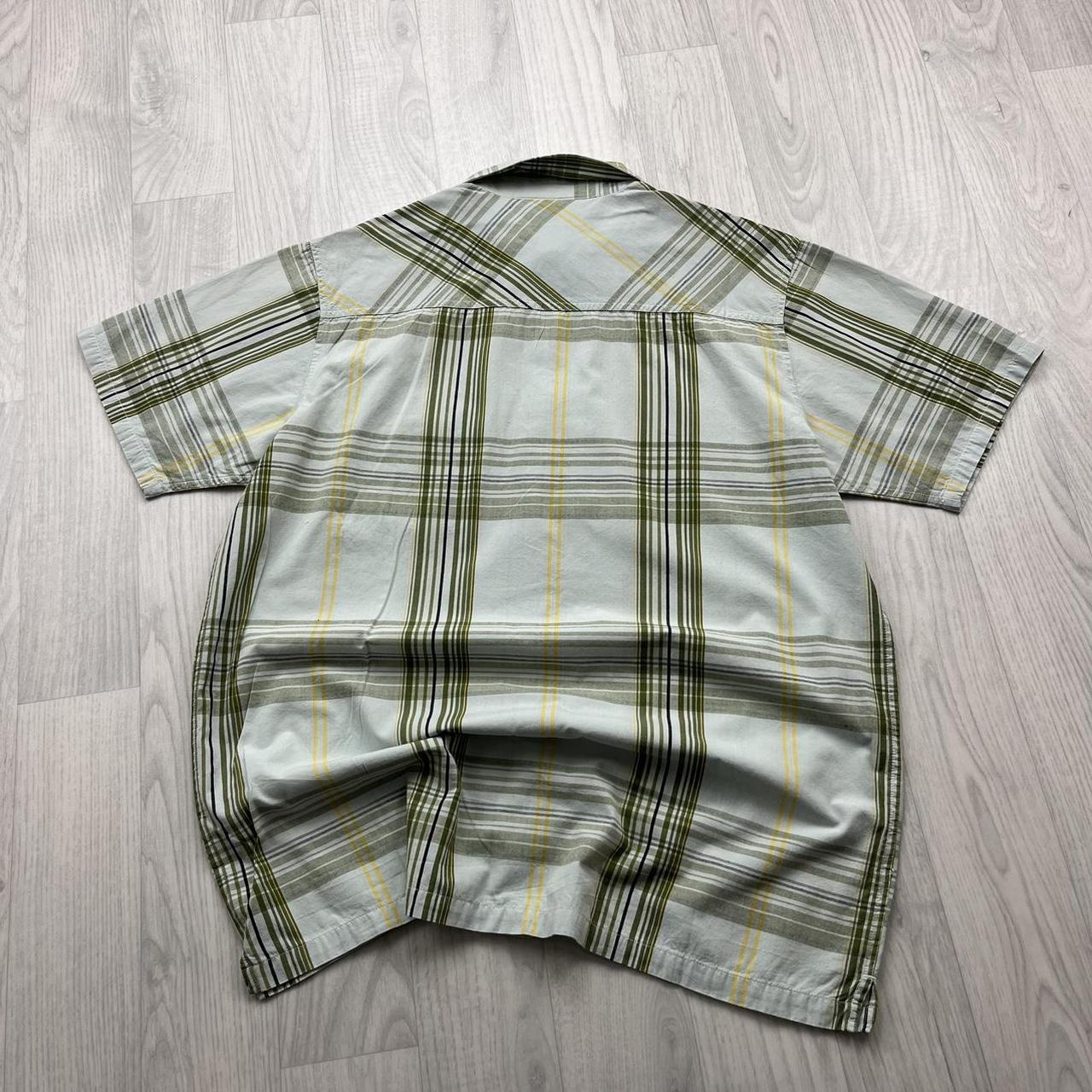 VINTAGE Y2K ANIMAL PLAID BUTTON UP SHORT SLEEVE SHIRT CREAM / GREEN