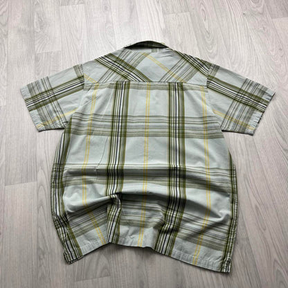 VINTAGE Y2K ANIMAL PLAID BUTTON UP SHORT SLEEVE SHIRT CREAM / GREEN