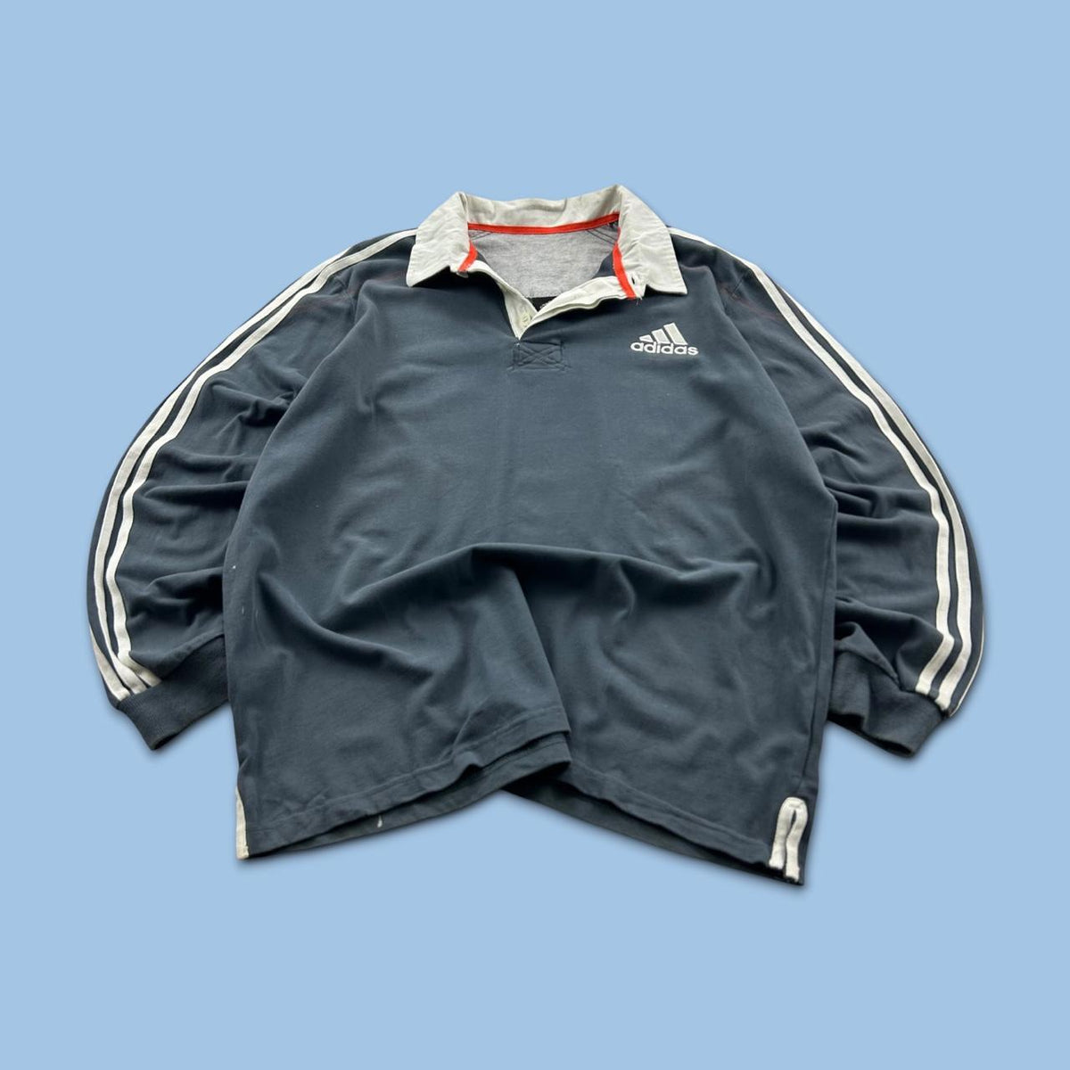 VINTAGE Y2K ADIDAS LONG SLEEVE RUGBY POLO SHIRT GREY