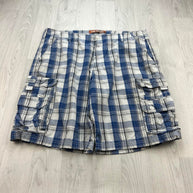 VINTAGE Y2K LEE BAGGY CHECKERED PLAID CARGO SHORTS WHITE / BLUE