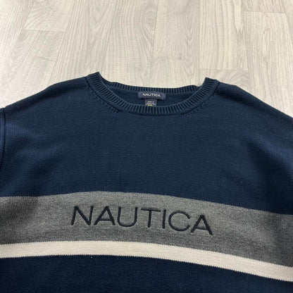 VINTAGE Y2K NAUTICA CHUNKY STRIPED KNITTED JUMPER NAVY