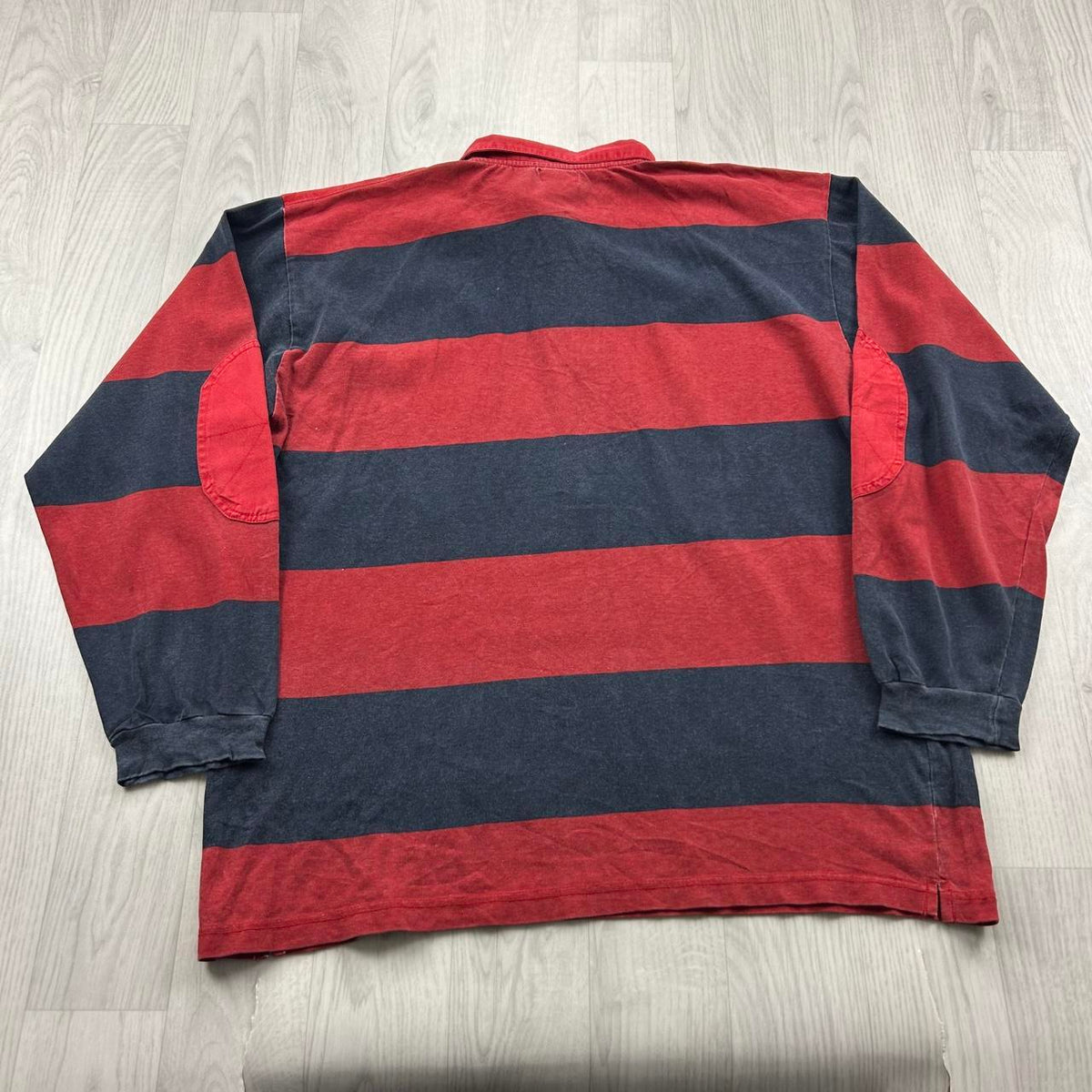 VINTAGE Y2K STRIPED LONG SLEEVE RUGBY POLO SHIRT RED / NAVY
