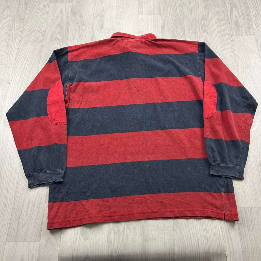 VINTAGE Y2K STRIPED LONG SLEEVE RUGBY POLO SHIRT RED / NAVY