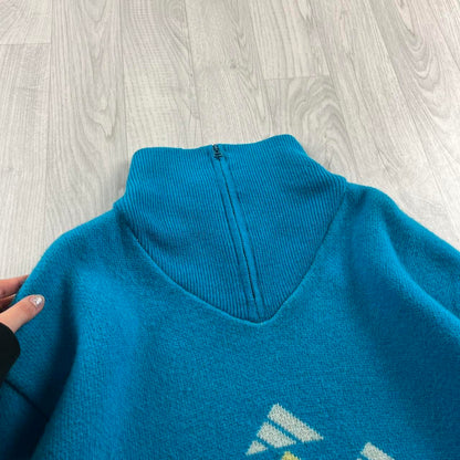 VINTAGE Y2K ADIDAS CHUNKY KNITTED JUMPER BLUE (L)