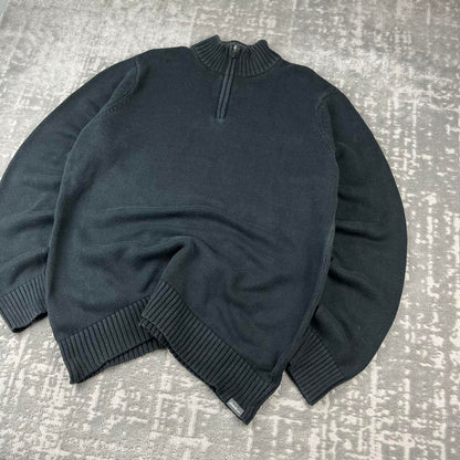 VINTAGE Y2K EDDIE BAUER CHUNKY QUARTER ZIP KNITTED JUMPER BLACK