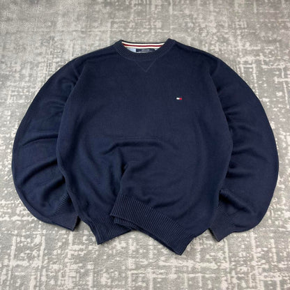 VINTAGE Y2K TOMMY HILFIGER CHUNKY ESSENTIAL KNITTED JUMPER NAVY