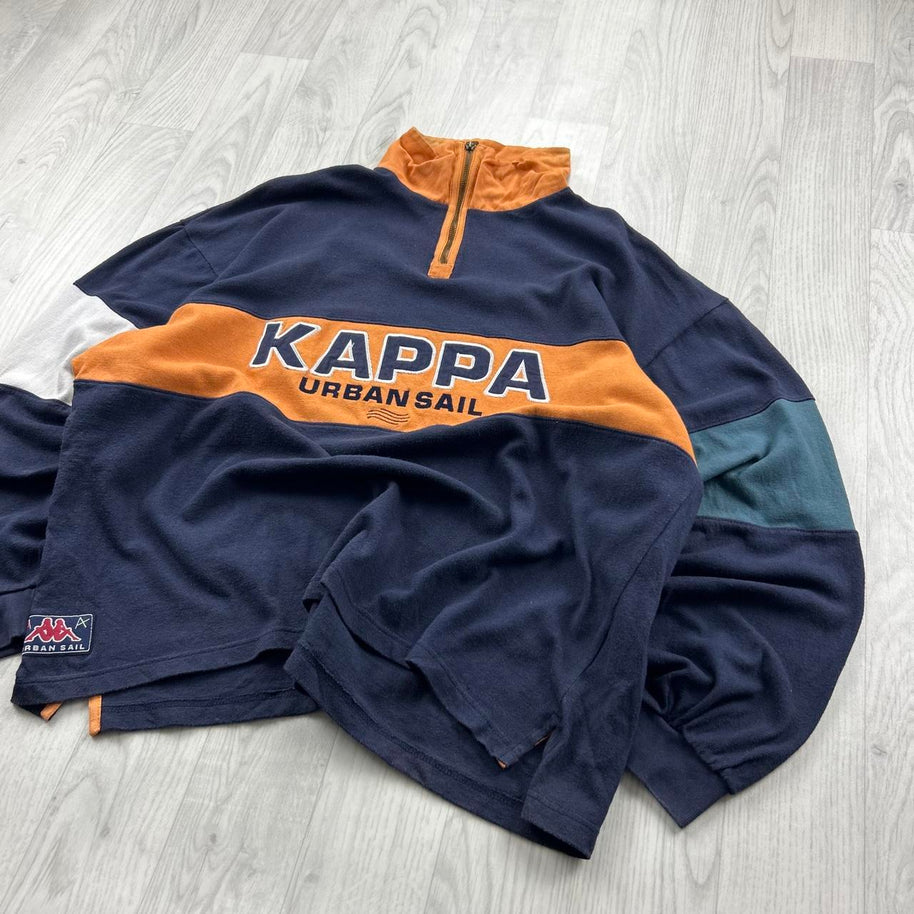 VINTAGE 90s KAPPA SPELL OUT QUARTER ZIP SWEATSHIRT NAVY