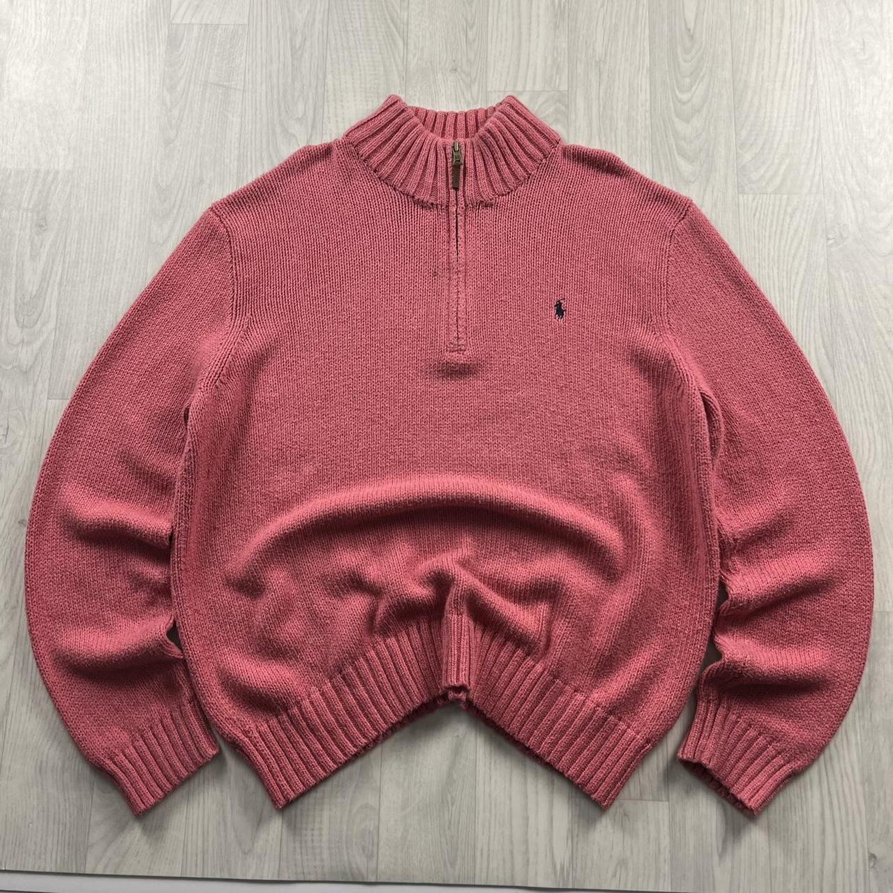 VINTAGE Y2K POLO RALPH LAUREN CHUNKY QUARTER ZIP KNITTED JUMPER PINK