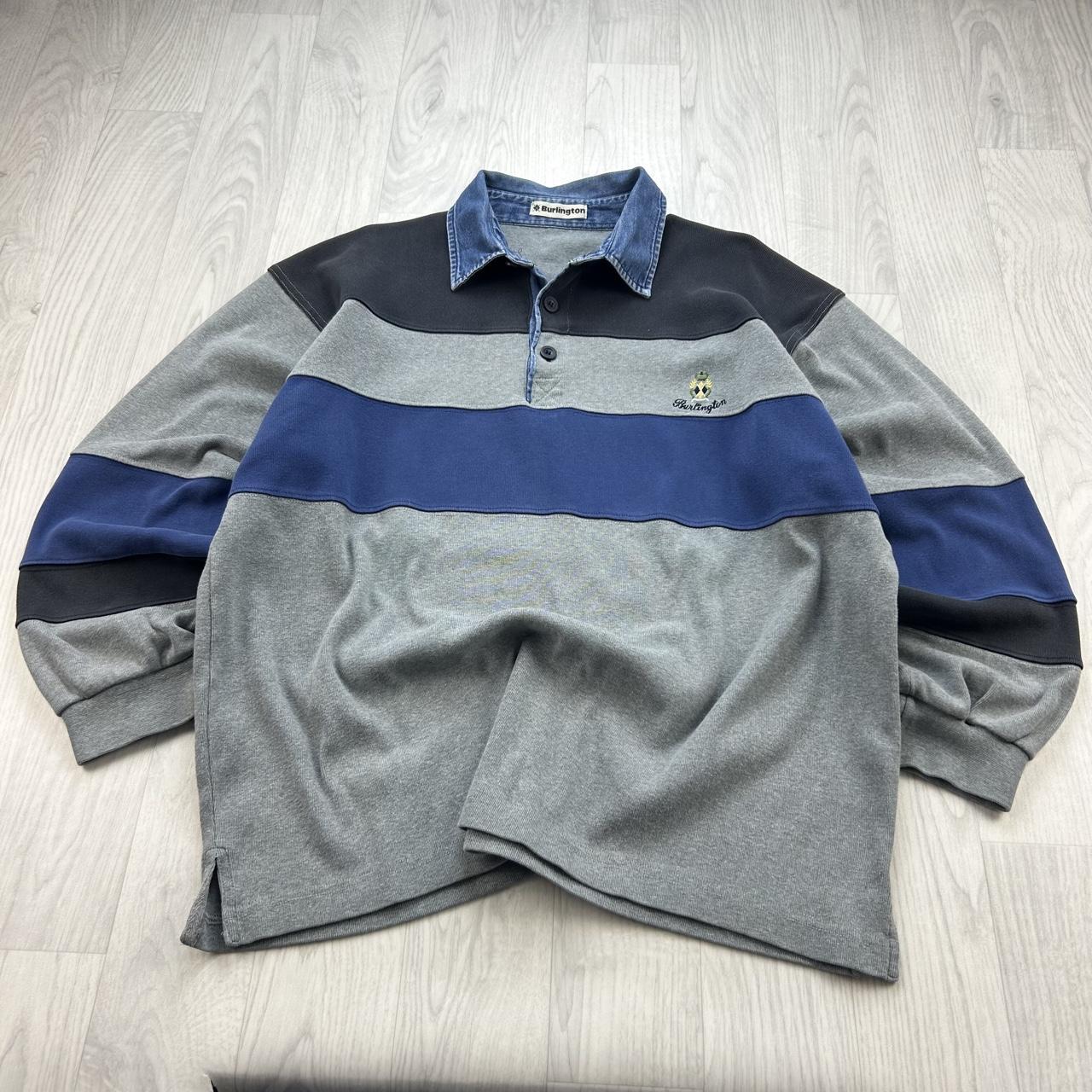VINTAGE Y2K STRIPED LONG SLEEVE RUGBY POLO SHIRT GREY