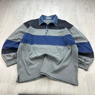 VINTAGE Y2K STRIPED LONG SLEEVE RUGBY POLO SHIRT GREY