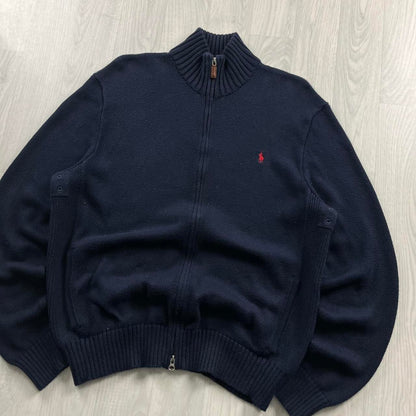 VINTAGE Y2K POLO RALPH LAUREN ZIP CHUNKY KNITTED JUMPER NAVY
