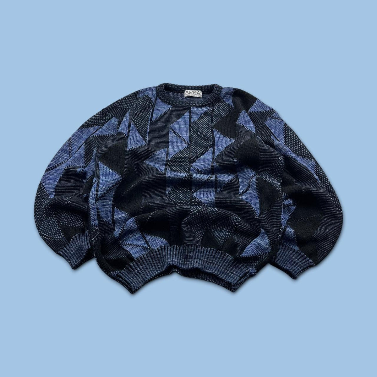 VINTAGE 90s PATTERN KNITTED JUMPER BLACK / BLUE