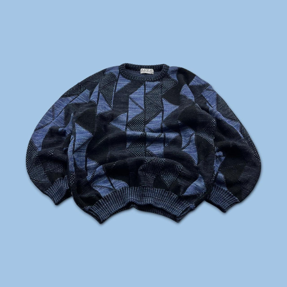 VINTAGE 90s PATTERN KNITTED JUMPER BLACK / BLUE
