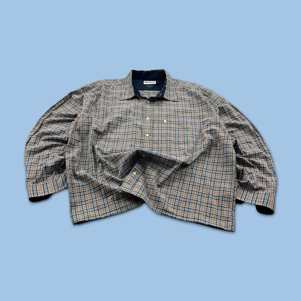 VINTAGE 00s BARBOUR CHECKERED CROPPED LONG SLEEVE BUTTON UP SHIRT BROWN