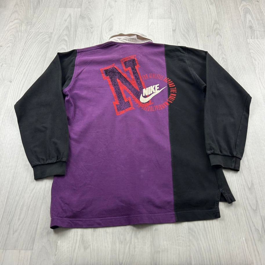 VINTAGE Y2K NIKE LONG SLEEVE RUGBY POLO SHIRT PURPLE / BLACK