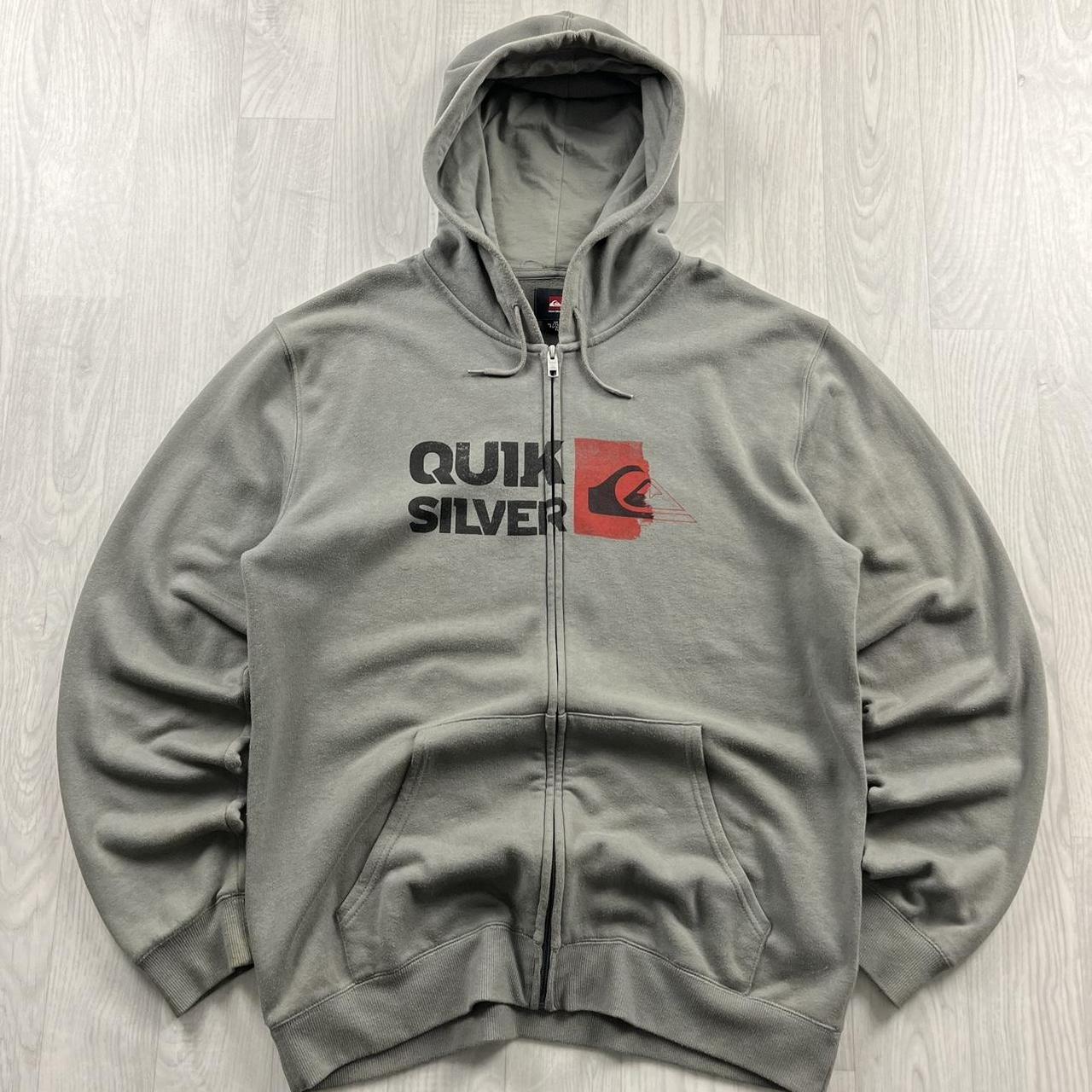 VINTAGE Y2K QUIKSILVER GRAPHIC ZIP HOODIE GREEN GREY