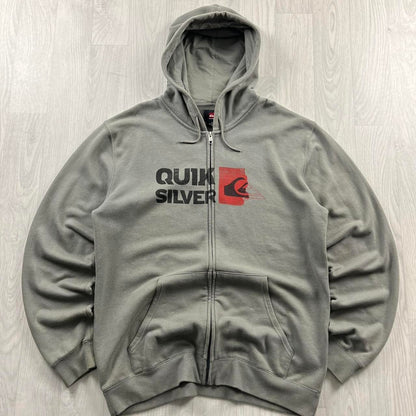 VINTAGE Y2K QUIKSILVER GRAPHIC ZIP HOODIE GREEN GREY