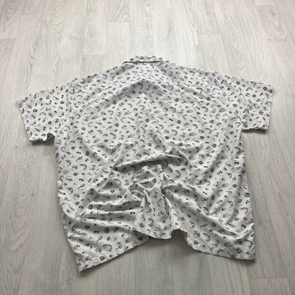 VINTAGE Y2K EDDIE BAUER ALL OVER PRINT SHORT SLEEVE SHIRT WHITE