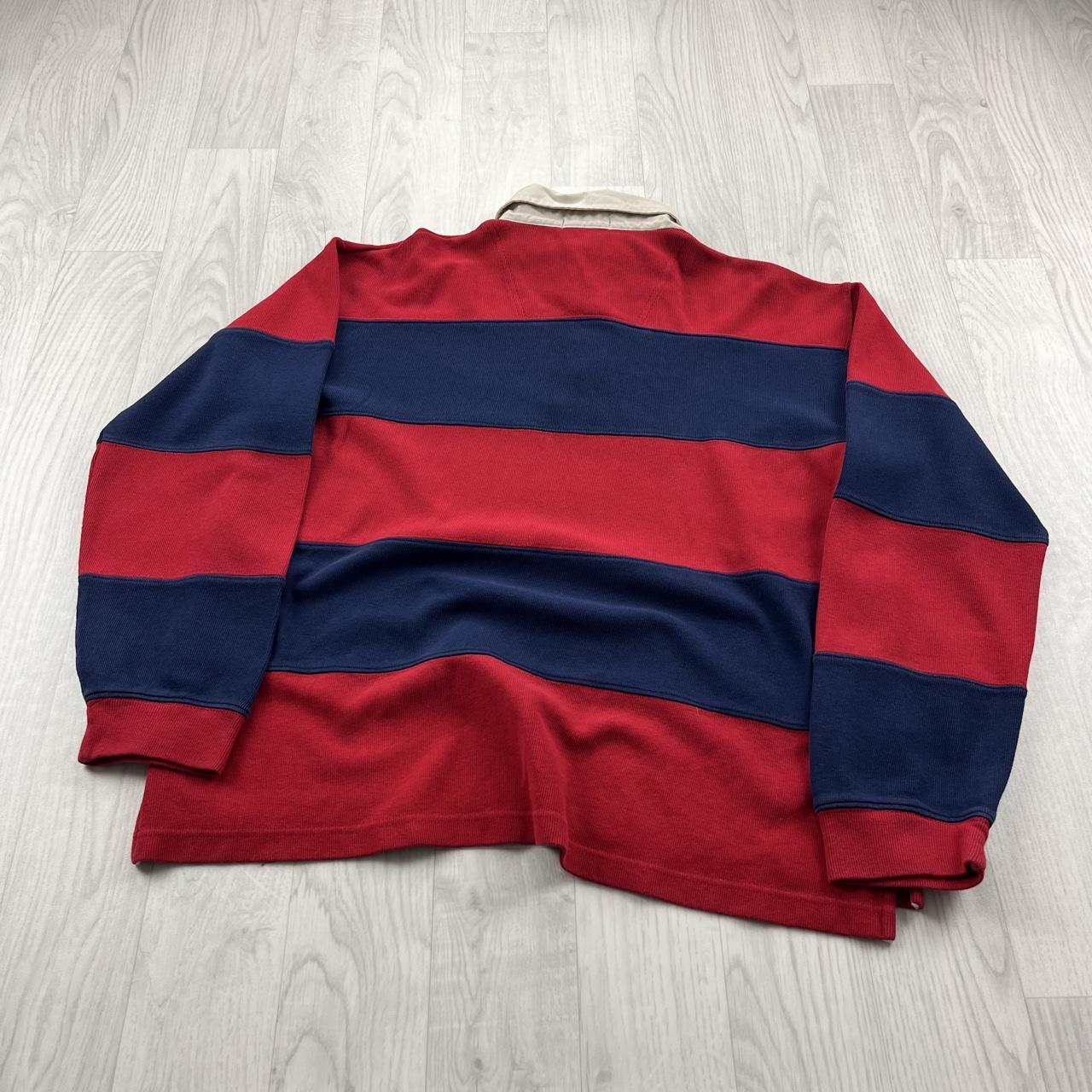 VINTAGE Y2K NAUTICA STRIPED LONG SLEEVE RUGBY POLO SHIRT RED / NAVY