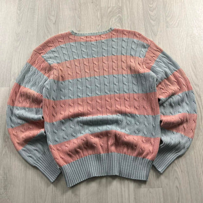 VINTAGE Y2K POLO RALPH LAUREN CHUNKY STRIPED CABLE KNITTED JUMPER PINK BLUE