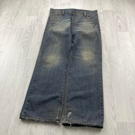 VINTAGE Y2K BEAN POLE BAGGY EMBROIDERED JEANS NAVY BLUE