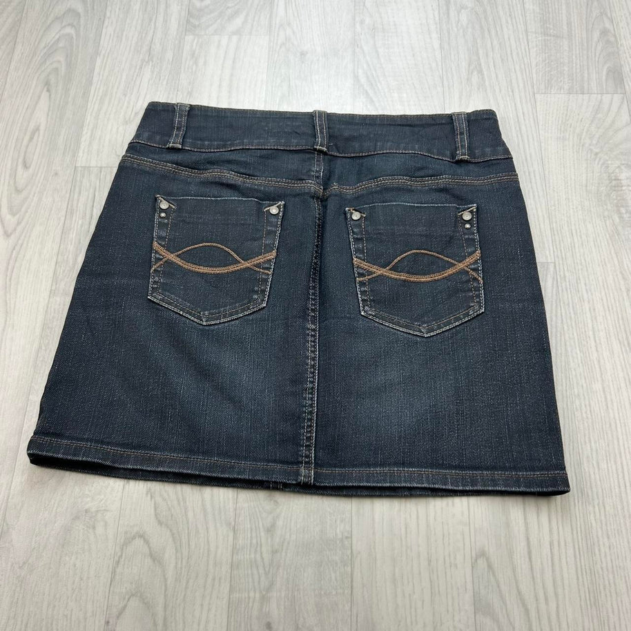 VINTAGE Y2K CACHE CACHE DENIM MINI-MIDI SKIRT BLUE