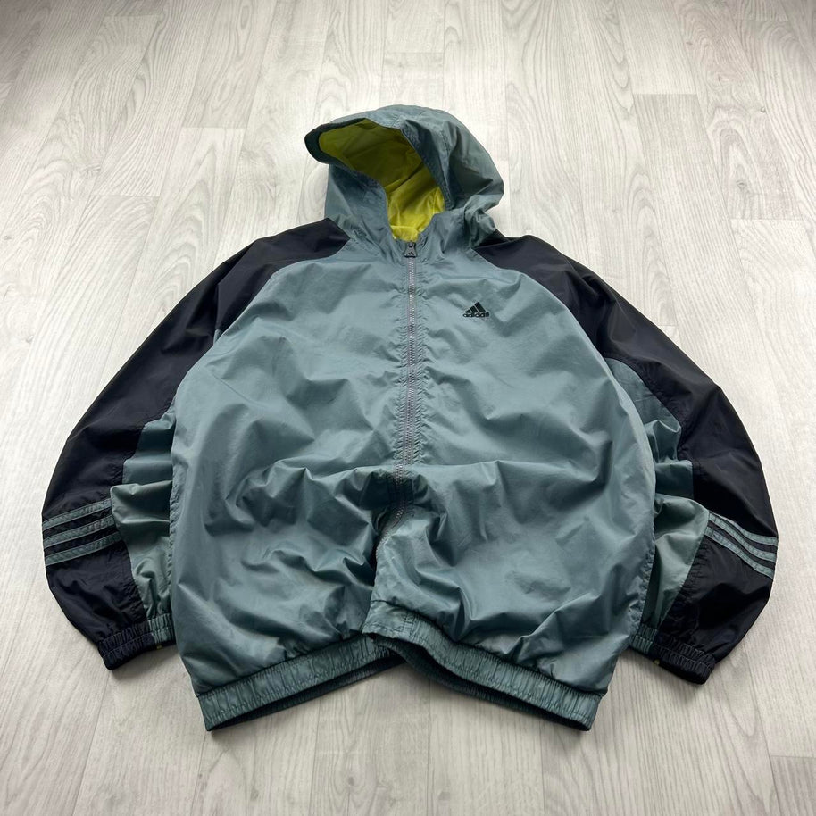 VINTAGE Y2K ADIDAS HOODED LIGHTWEIGHT JACKET GREY / BLACK