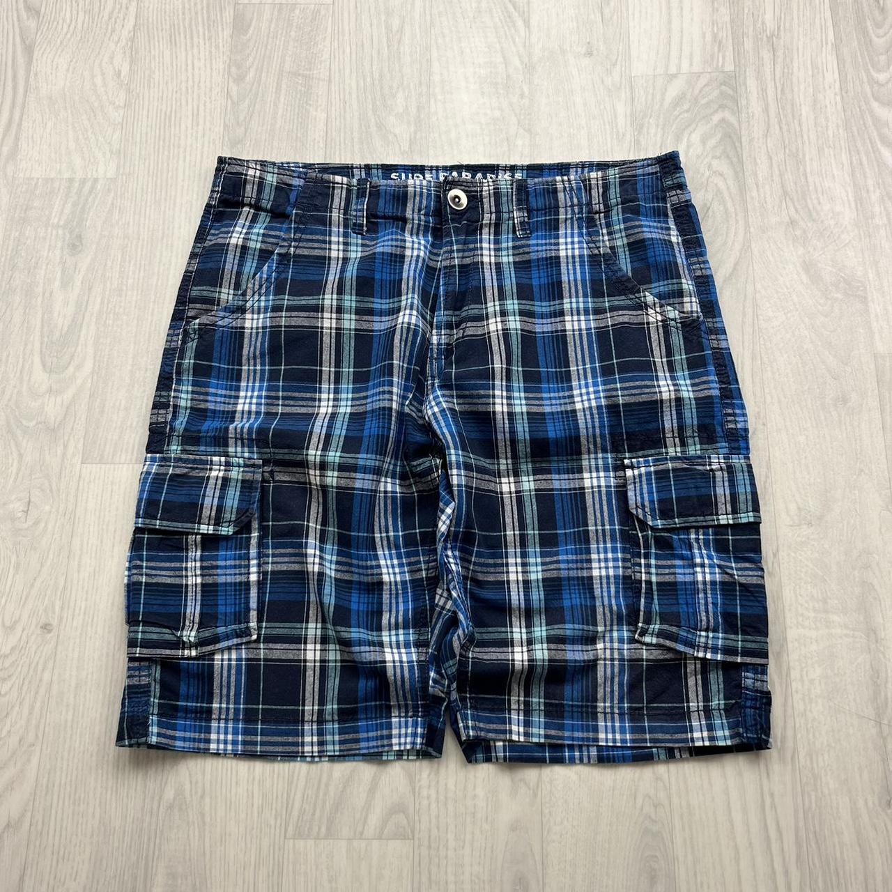 VINTAGE Y2K BAGGY CHECKERED PLAID SHORTS NAVY BLUE