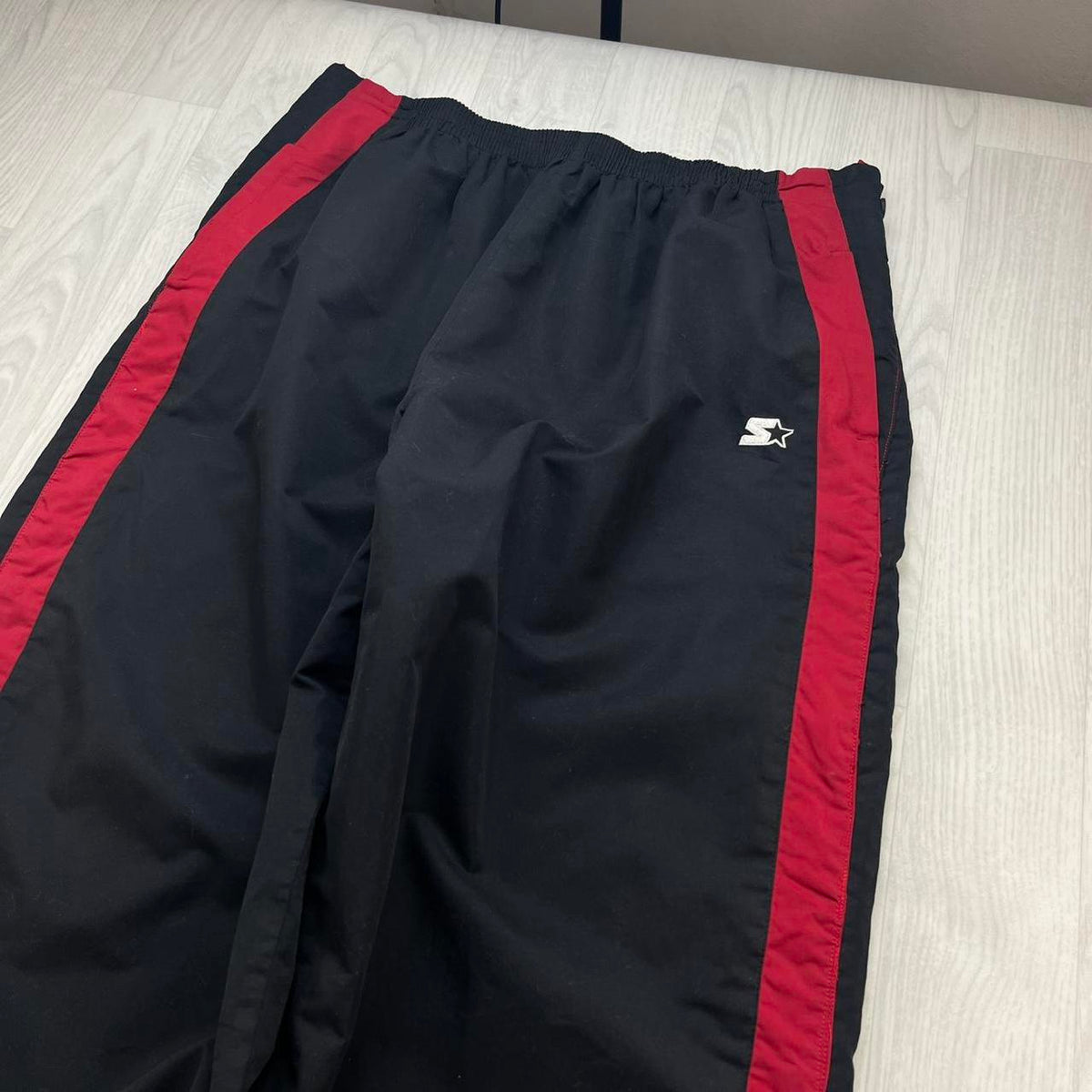 VINTAGE Y2K STARTER POPPER BAGGY TRACKSUIT BOTTOMS BLACK