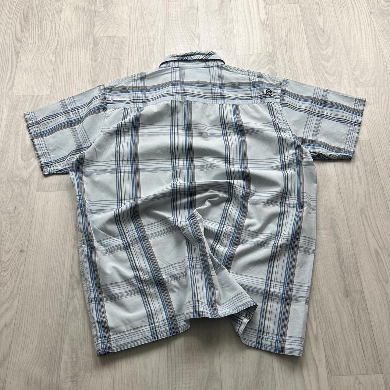 VINTAGE Y2K ANIMAL PLAID SHORT SLEEVE SHIRT LIGHT BLUE