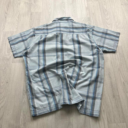 VINTAGE Y2K ANIMAL PLAID SHORT SLEEVE SHIRT LIGHT BLUE