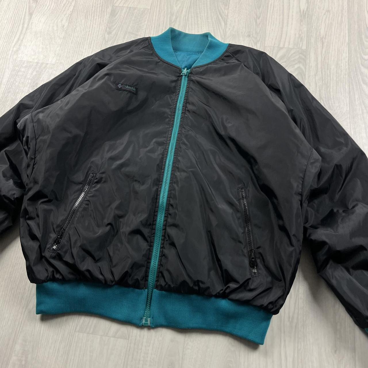 VINTAGE 00s COLUMBIA 2 IN 1 REVERSIBLE PUFFER BOMBER JACKET BLACK BLUE