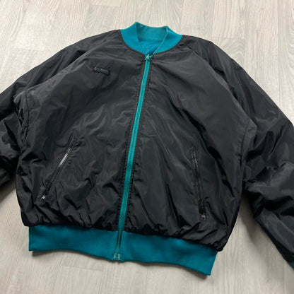 VINTAGE 00s COLUMBIA 2 IN 1 REVERSIBLE PUFFER BOMBER JACKET BLACK BLUE