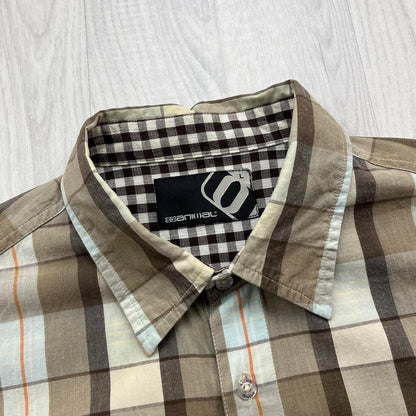 VINTAGE Y2K ANIMAL CHECKERED SHORT SLEEVE SHIRT BROWN / CREAM
