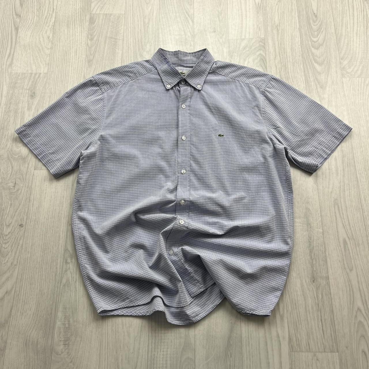VINTAGE Y2K LACOSTE GINGHAM SHORT SLEEVE BUTTON UP SHIRT BLUE