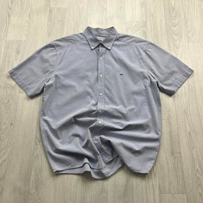 VINTAGE Y2K LACOSTE GINGHAM SHORT SLEEVE BUTTON UP SHIRT BLUE