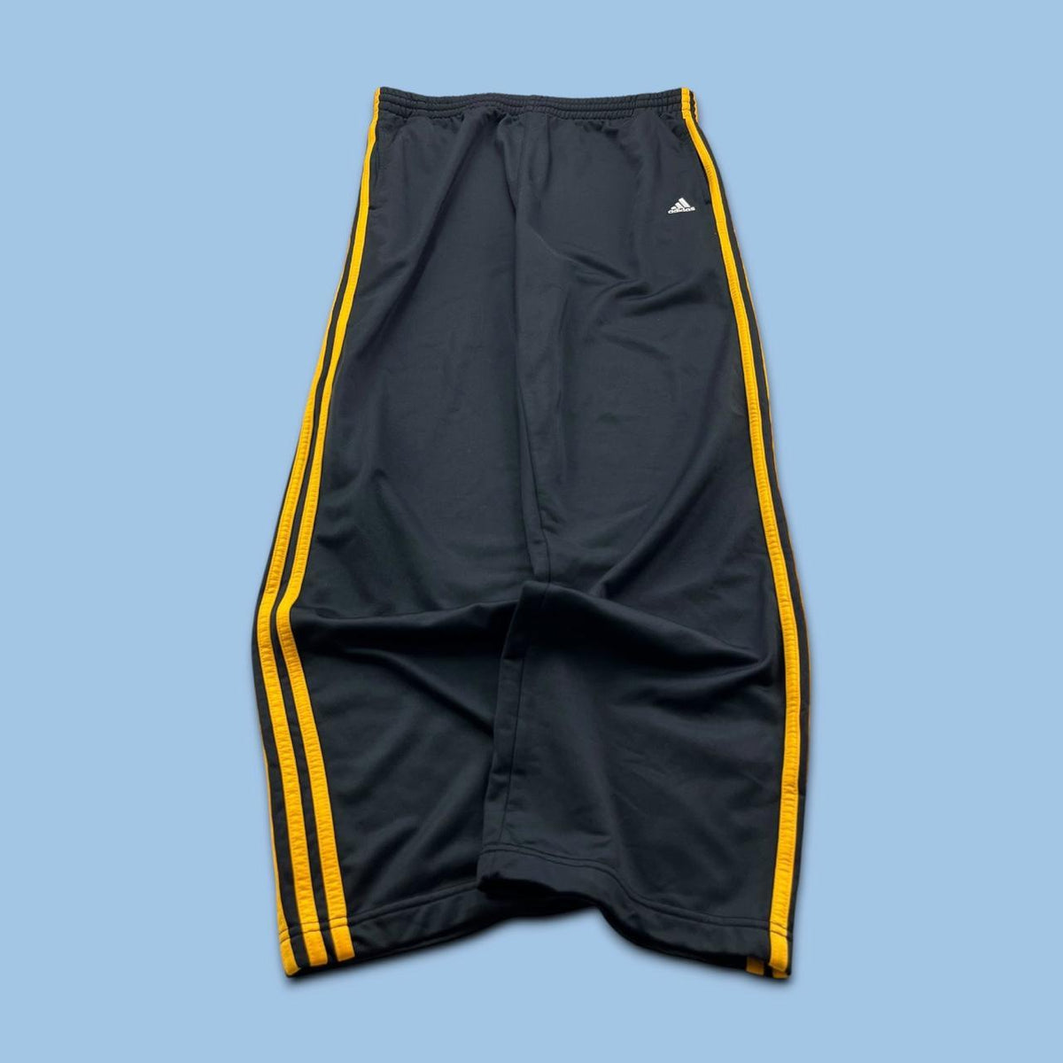 VINTAGE 90s ADIDAS SIDE STRIPE BAGGY TRACKSUIT BOTTOMS GREY YELLOW