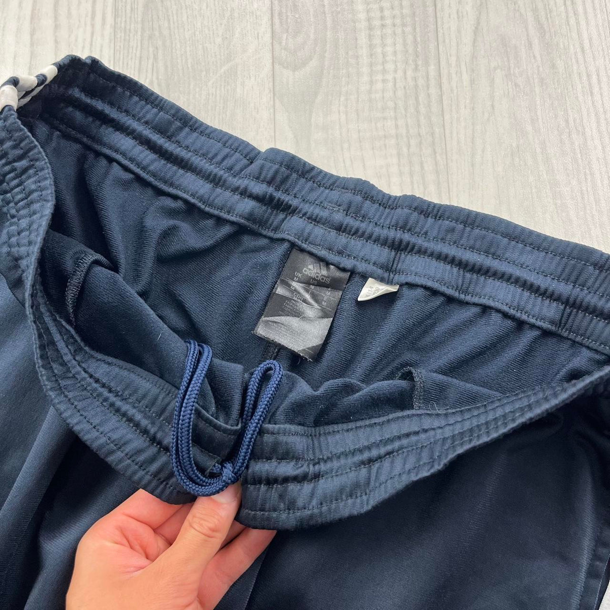 VINTAGE Y2K ADIDAS SIDE STRIPE WIDE LEG TRACKSUIT BOTTOMS NAVY